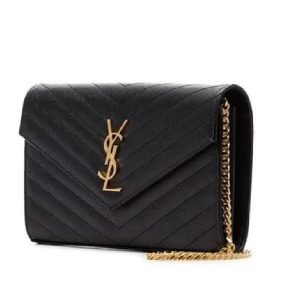 Saint Laurent Monogram Envelope Chain Matelasse Black Leather Cross Body Bag - Picture 1 of 11